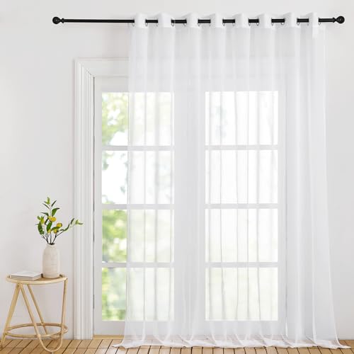 PONY DANCE Extra Breite 300 cm Transparente Gardine mit Ösen Weiß 1er Set Raumteiler Vorhang Leinenoptik Ösenvorhang Voile Gardinen für Große Fenster Durchsichtige, H 245 x B 300 cm, Weiss von PONY DANCE