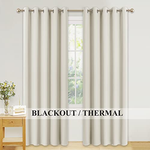 PONY DANCE Verdunklungsvorhänge Beige Thermogardinen Hitzeschutz mit Ösen Gardienen 2-Set H 228 x B 167 cm Verdunkelnde Vorhänge Wohnzimmer Thermal Curtains, Hellbeige von PONY DANCE