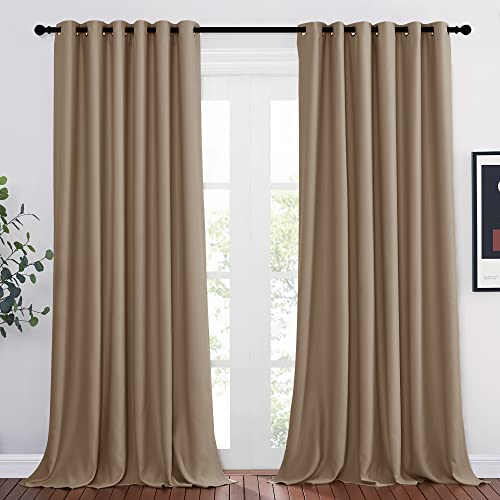 PONY DANCE Extra Breite Vorhänge Hitzeschutz & Wärmeisolierend Ösenvorhang Blickdicht 2er Set H 245 x B 200 cm Übergardinen Wohnzimmer Verdunklungsvorhänge Cappuccino von PONY DANCE