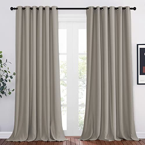PONY DANCE Vorhang Blickdicht Ösen Gardinen für Große Fenster 2er Set H 260 x B 200 cm Blackout Curtains for Living Room Verdunklungsvorhänge Wärmeisolierend, Sandfarben von PONY DANCE