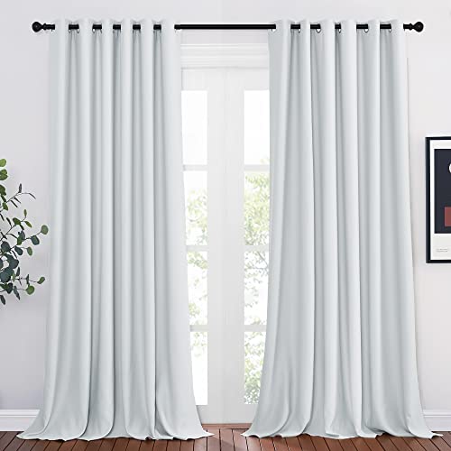 PONY DANCE Vorhang Wärmeisolierend Extra Breite Gardinen Wohnzimmer 2er Set H 260 x B 200 cm Verdunklungsvorhänge mit Ösen Thermal Curtains for Living Room, Grau-weiß von PONY DANCE