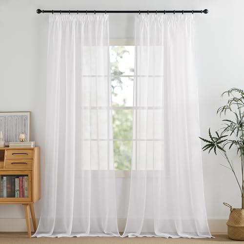 PONY DANCE Extra Lange Gardine 300 cm Lang Wohnzimmer Vorhang Weiß Transparent Stores Gardinen mit Kräuselband 2er Set Deko Vorhänge für Schienensystem White Curtains Living Room, H 300 x B 140 cm von PONY DANCE