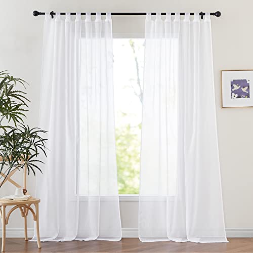 PONY DANCE Extra Lange Gardinen und Vorhänge für Wohnzimmer & Balkontür Gardine Weiß Transparent Stores Gardinen mit Schlaufen Vorhang Leinenoptik, 2er Set H 280 x B 140 cm von PONY DANCE