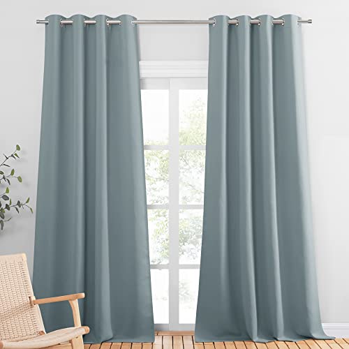 PONY DANCE Extra Lange Gardinen und Vorhänge mit Ösen 2er Set H 300 x B 140 cm Schlafzimmer Gardinen Blickdicht Thermovorhang gegen Kälte und Hitze Blackout Curtains, Graublau von PONY DANCE