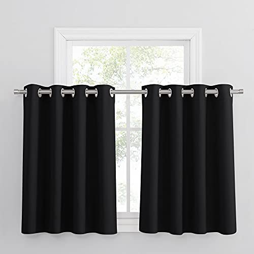 PONY DANCE Scheibengardine Blickdicht Küchengardinen Kurz Ösenschal 2er Set H 90 x B 132 cm Vorhang Verdunkelung Schlafzimmer Blickdichte Vorhänge Kurz, Schwarz von PONY DANCE