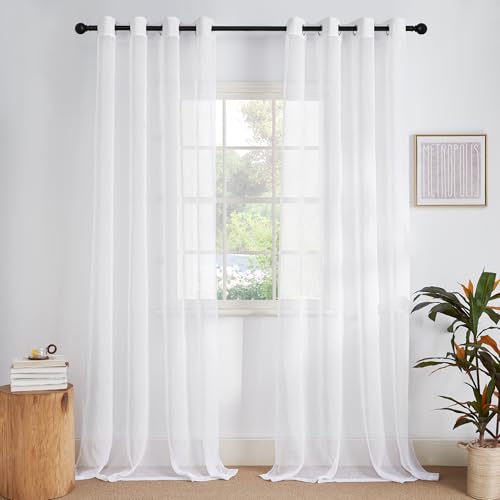 PONY DANCE Gardine Weiß Transparent Vorhang mit Ösen 245 cm Lang Wohnzimmer Vorhänge Durchsichtig Sheer Curtains 245 x 140 cm(HxB), Schneeweiß von PONY DANCE