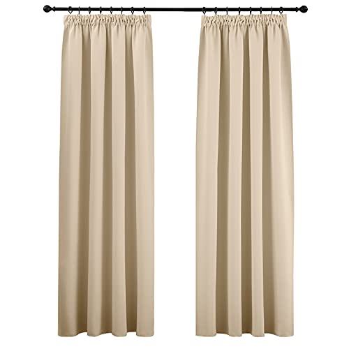 PONY DANCE Thermovorhang Kälteschutz Winter Wohnzimmer Vorhänge Beige Kräuselband 2er Set Verdunklungsvorhänge Kräuselband Gardinen Beige Blickdicht, H 245 x B 140 cm, Biscotti Beige von PONY DANCE