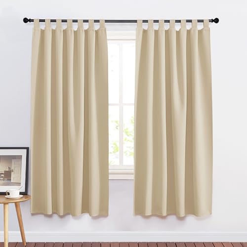 PONY DANCE Blickdichte Vorhänge mit Schlaufen Thermovorhang Hitzeschutz Verdunklungsvorhänge Kurz Gardinen Schlaufenschal 2er Set H 160 x B 140 cm, Biscotti Beige von PONY DANCE