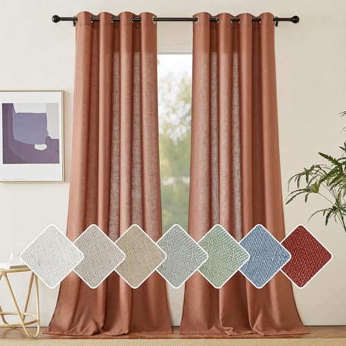 PONY DANCE Gardinen Leinen Halbtransparent Wohnzimmer Vorhänge Boho Style Ösenvorhang 2er Set H 245 x B 140 cm Leinenoptik Gardinen für Schlafzimmer Leinenvorhänge, Rotbraun PONY DANCE Gardinen Leinen Halbtransparent Wohnzimmer Vorhänge Boho Style Ösenvorhang 2er Set H 245 x B 140 cm Leinenoptik Gardinen für Schlafzimmer Leinenvorhänge, Rotbraun von PONY DANCE