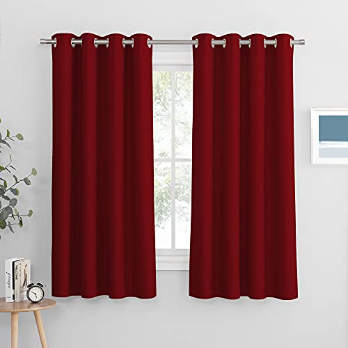 PONY DANCE Gardinen Rot Blickdicht Thermovorhang Ösenschal 2er Set Verdunklungsvorhänge für Schlafzimmer Deko Kurze Vorhänge Blickdicht, H 158 x B 132 cm von PONY DANCE
