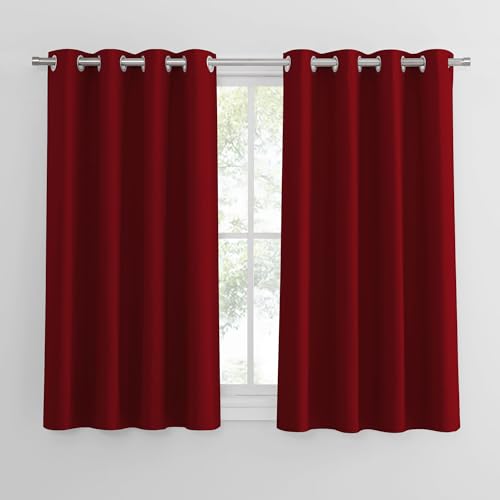 PONY DANCE Gardinen Rot Thermovorhang mit Ösen Gardienen 2-Set Verdunklungsvorhänge Schlafzimmer Gardinen und Vorhänge Kurz Blickdicht, H 137 x B 132 cm von PONY DANCE