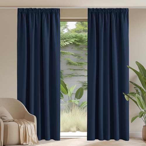PONY DANCE Verdunklungsvorhänge Kräuselband Schlafzimmer Vorhänge Dunkelblau 2er Set H 245 x B 140 cm Abdunkelnde Gardinen für Schienensystem Thermal Curtains for Living Room PONY DANCE Verdunklungsvorhänge Kräuselband Schlafzimmer Vorhänge Dunkelblau 2er Set H 245 x B 140 cm Abdunkelnde Gardinen für Schienensystem Thermal Curtains for Living Room von PONY DANCE
