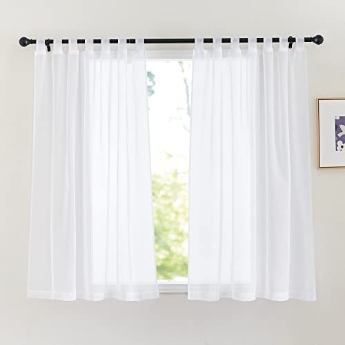 PONY DANCE Kurze Gardinen Wohnzimmer Modern 2er Set H 145 x B 140 cm Vorhang Weiß Transparent Leinenoptik Scheibengardinen mit Schlaufen von PONY DANCE