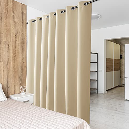 PONY DANCE Extra Lange Gardinen und Vorhänge 1 Stück H 274 x B 254 cm Schiebevorhang für Wohnzimmer/Schlafzimmer/Büro Trennwand Raumteiler Vorhang Sichtschutz Ösenschal, Biscotti Beige von PONY DANCE