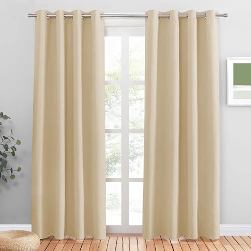 PONY DANCE Thermogardinen Hitzeschutz Wohnzimmer Gardinen Beige Blickdicht Ösenschal 2er Set H 228 x B 117 cm Wärmeisolierende Vorhänge Verdunkelung, Biscotti Beige von PONY DANCE