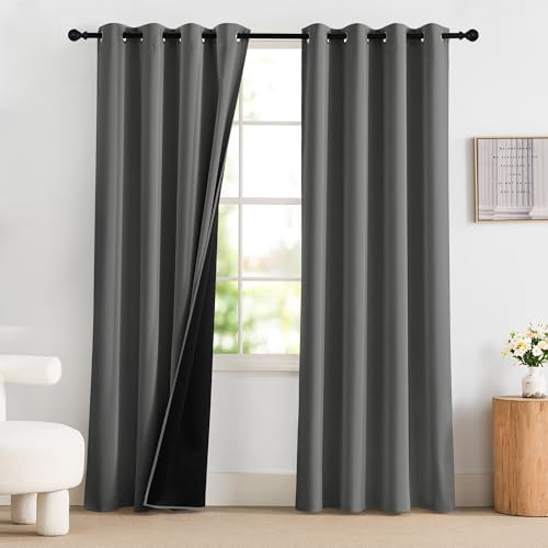PONY DANCE Graue Blickdichte Vorhänge mit Ösen 2er Set H 220 x B 140 cm Thermovorhang Kälteschutz 100% Verdunkelnde Gardinen für Wohnzimmer/Schlafzimmer Black Out Curtains PONY DANCE Graue Blickdichte Vorhänge mit Ösen 2er Set H 220 x B 140 cm Thermovorhang Kälteschutz 100% Verdunkelnde Gardinen für Wohnzimmer/Schlafzimmer Black Out Curtains von PONY DANCE