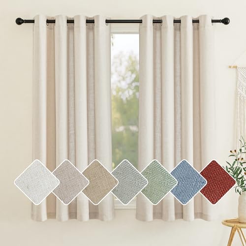 PONY DANCE Leinen Vorhang mit Ösen Halbtransparente Gardinen Boho 2er Set H 160 x B 140 cm Leinenoptik Vorhänge Wohnzimmer Gardinen Kurz Linen Curtains for Bedroom Leinenvorhänge Natur von PONY DANCE