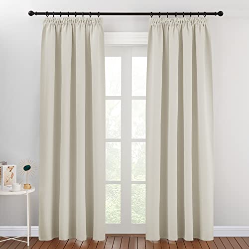 PONY DANCE Wärmeisolierende Vorhänge mit Kräuselband Thermogardine Hitzeschutz 2er Set H 200 x B 140 cm Verdunkelungsvorhang für Schienensystem Gardinen Wohnzimmer, Hellbeige von PONY DANCE