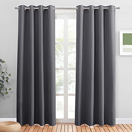 PONY DANCE Vorhang Grau Blickdicht H 200 x B 132 cm Wohnzimmer Gardinen mit Ösen Verdunklungsvorhänge Thermovorhang Hitzeschutz Tür Blackout Curtains for Bedroom von PONY DANCE