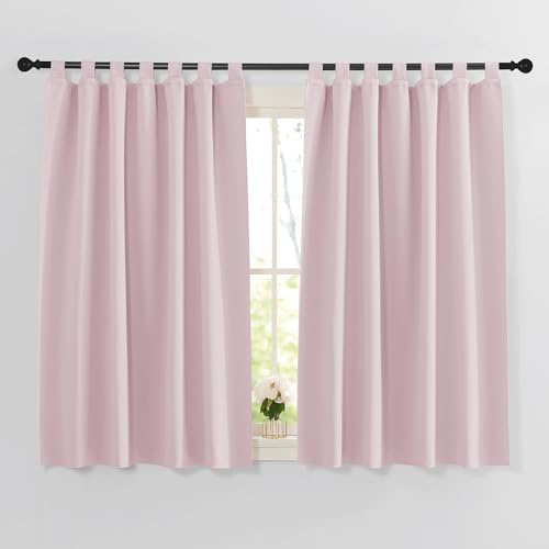 PONY DANCE Küchengardinen Blackout Curtain Kinderzimmer Gardinen Kurz Blickdichte Gardinen mit Schlaufen Verdunklungsvorhänge Fenster, 2er Set H 145 x B 140 cm, Hellpink von PONY DANCE