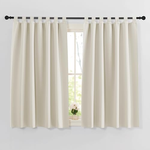 PONY DANCE Kurze Gardinen Küche Modern Schlaufenschal 2er Set H 145 x B 140 cm Fenstergardinen mit Schlaufen Vorhang Blickdicht Küchengardinen Blackout Curtain, Hellbeige von PONY DANCE