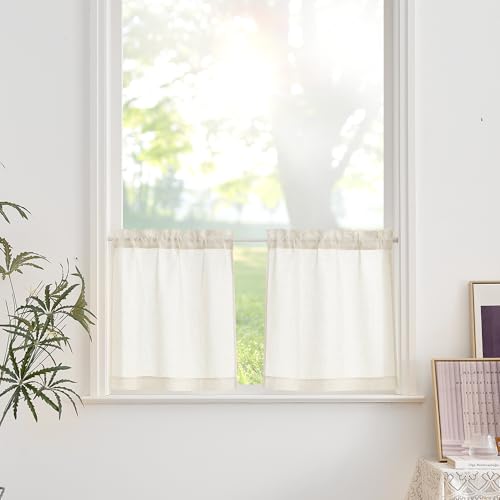 PONY DANCE Kurze Gardinen für Kleine Fenster Landhausstil Scheibengardinen Leinen 2-Set B 60 x H 90 cm Küche Leinenvorhänge mit Stangedurchzug Halbtransparente, Elfenbeinweiß PONY DANCE Kurze Gardinen für Kleine Fenster Landhausstil Scheibengardinen Leinen 2-Set B 60 x H 90 cm Küche Leinenvorhänge mit Stangedurchzug Halbtransparente, Elfenbeinweiß von PONY DANCE