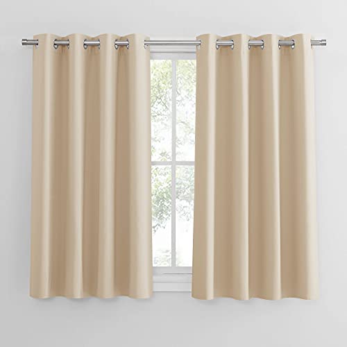 PONY DANCE Scheibengardine Küche Vorhang Verdunkelung 2er Set H 114 x B 132 cm Kurze Blickdichte Gardinen mit Ösen Blackout Curtains for Bedroom, Biscotti Beige von PONY DANCE