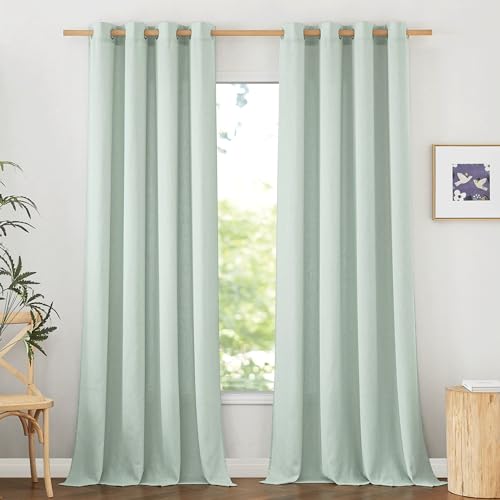 PONY DANCE Leinen Gardinen mit Ösen Wohnzimmer Vorhänge Modern 2er Set H 200 x B 140 cm Leinenoptik Vorhang Halbtransparent Semi-Sheer Linen Curtains for Bedroom, Salbeigrün PONY DANCE Leinen Gardinen mit Ösen Wohnzimmer Vorhänge Modern 2er Set H 200 x B 140 cm Leinenoptik Vorhang Halbtransparent Semi-Sheer Linen Curtains for Bedroom, Salbeigrün von PONY DANCE