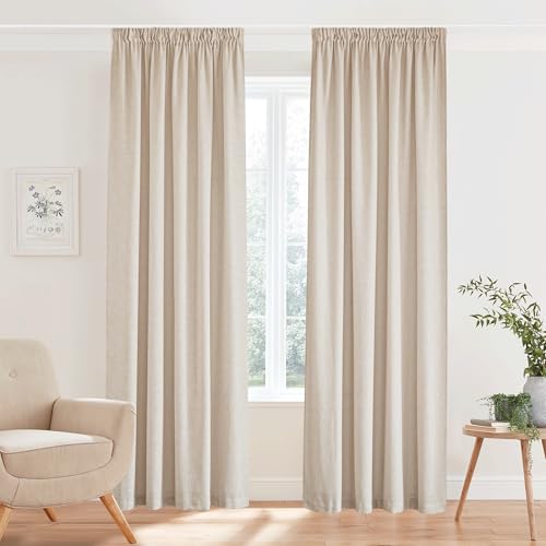 PONY DANCE Leinengardine mit Kräuselband Wohnzimmer Vorhänge Leinen 2er Set H 300 x B 140 cm Linen Curtains with Rail Hooks Halbtransparente Vorhänge Boho Gardinen Leinenoptik, Natur von PONY DANCE