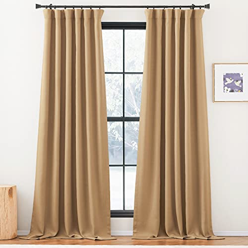 PONY DANCE Leinenoptik Gardinen Blickdicht Landhausstil Vorhang mit Kräuselband 2er Set H 220 x B 140 cm Blickdichte Vorhänge Wohnzimmer Verdunklungsvorhänge Blackout Curtain for Bedroom, Karamell von PONY DANCE