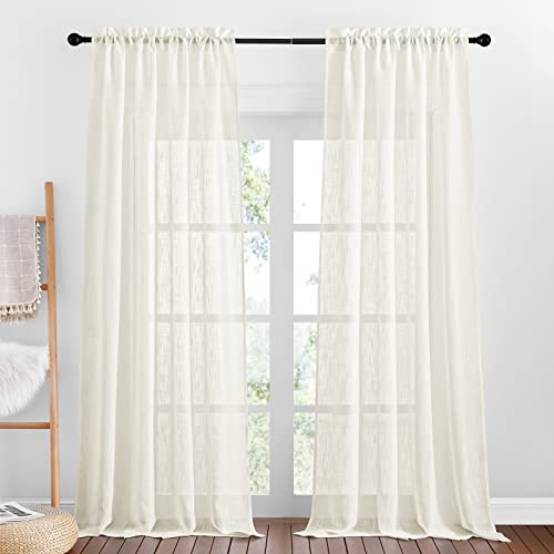 PONY DANCE Leinenoptik Vorhänge Wohnzimmer Gardinen Landhausstil 2er Set H 240 x B 132 cm Leinen Vorhang Halbtransparent Balkontür Gardine mit Stangedurchzug, Hellbeige von PONY DANCE