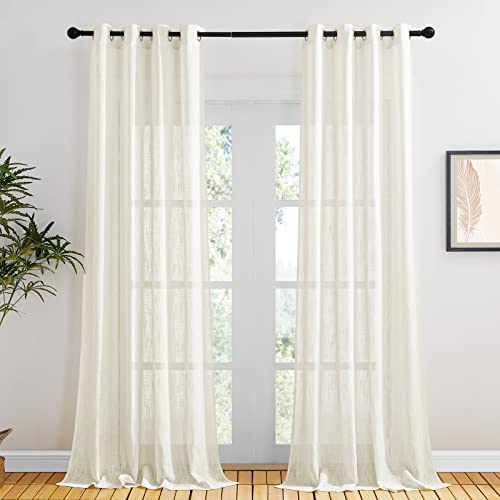 PONY DANCE Leinenoptik Vorhänge Wohnzimmer Gardinen Landhausstil Ösenvorhang 2er Set H 240 x B 132 cm Leinen Vorhang Halbtransparent Balkontür Gardine Hellbeige von PONY DANCE