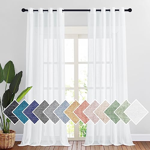 PONY DANCE Leinenoptik Vorhang Weiß Ösenvorhang 2er Set H 245 x B 140 cm Leinenoptik Gardinen Weiss Halbtransparent Wohnzimmer Gardinen im Landhausstil Vorhänge mit Ösen von PONY DANCE