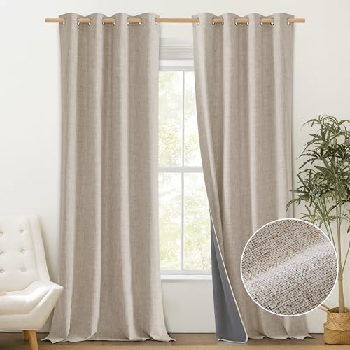PONY DANCE Leinenvorhänge mit Ösen Gardinen 100% Blickdicht Leinenoptik 2er Set H 260 x B 132 cm Abdunkelnde Vorhänge mit Beschichtung für Wohnzimmer Thermogardine Kälteschutz, Hellbeige PONY DANCE Leinenvorhänge mit Ösen Gardinen 100% Blickdicht Leinenoptik 2er Set H 260 x B 132 cm Abdunkelnde Vorhänge mit Beschichtung für Wohnzimmer Thermogardine Kälteschutz, Hellbeige von PONY DANCE