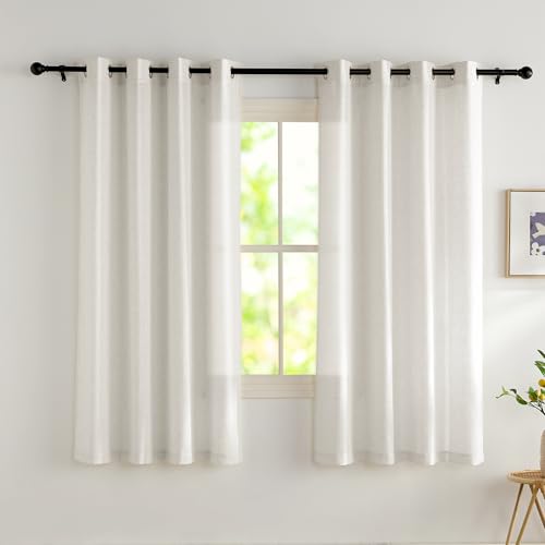 PONY DANCE Leinenvorhang Halbtransparent Wohnzimmer Gardinen mit Ösen Kurz 2er Set H 175 x B 140 cm Leinenoptik Gardinen Boho Style Vorhänge Leinen Curtains for Bedroom, Creme von PONY DANCE