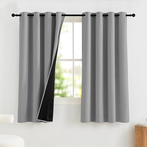 PONY DANCE Lichtundurchlässige Gardinen mit Ösen Thermovorhang gegen Hitze 2er Set H 145 x B 140 cm Vorhänge Grau Blickdicht Verdunklungsgardine für Schlafzimmer, Silbergrau von PONY DANCE