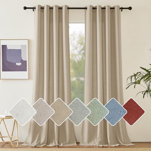 PONY DANCE Linen Curtains for Bedroom Leinenvorhänge mit Ösen 2er Set H 245 x B 140 cm Wohnzimmer Vorhänge Leinenoptik Halbtransparent Ösenschal Gardinen Leinen Boho Style, Khaki von PONY DANCE