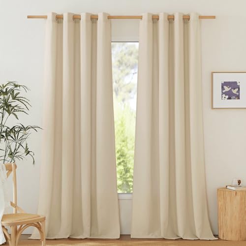 PONY DANCE Linen Curtains for Living Room Ösenschal 2er Set H 245 x B 140 cm Boho Gardinen Wohnzimmer Leinen Vorhänge Halbtransparent Landhausstil Gardinen Leinenoptik Halbtransparent, Angora von PONY DANCE