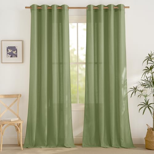 PONY DANCE Semi-Sheer Linen Curtains for Living Room 2er Set H 245 x B 140 cm Grün, Leinen Gardinen Wohnzimmer Modern Vorhang Leinenoptik Halbtransparente Leinenvorhänge von PONY DANCE