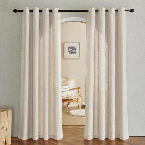 PONY DANCE Linen Curtains for Living Room Ösenvorhang 2er Set H 210 x B 140 cm Leinen Gardinen Boho Style Wohnzimmer Vorhang Leinenoptik Halbtransparente Leinenvorhänge Natur von PONY DANCE