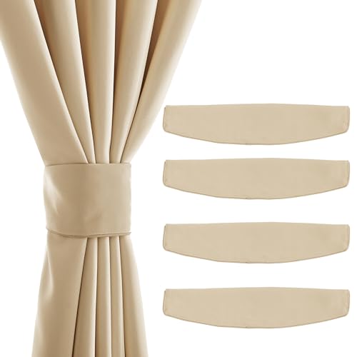 PONY DANCE Magnetische Gardinen Raffhalter Beige Gardinenhalter Raffhalter mit Magneten für Blickdichte Gardinen Magnetische Raffhalter für Vorhänge, Biscotti Beige, 4 Stück, 47x10 cm von PONY DANCE