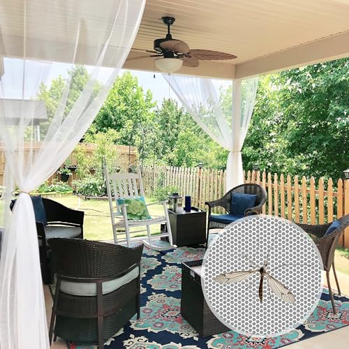 PONY DANCE Moskitonetz Outdoor Vorhang mit Stangedurchzug DIY Verstellbare Outdoorvorhänge für Terrasse/Pavillon Weiße Gardinen Wasserdicht 2er Set H 213 x B 150 cm von PONY DANCE