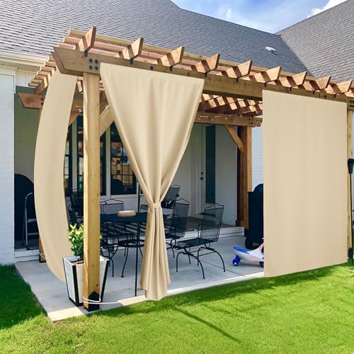 PONY DANCE Outdoor Gardinen Wasserdicht Pavillon & Terrasse Vorhänge mit Klettverschluss und Verdeckten Schlaufen Outdoorvorhang Wetterfest 2er Set H 213 x B 132 cm, Biscotti Beige von PONY DANCE