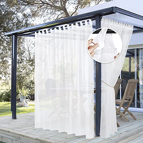 PONY DANCE Outdoor Gardinen Weiss Transparent Outdoor Vorhang Wasserabweisend Terrasse Vorhänge mit Abnehmbaren Schlaufen Außenvorhang Balkon & Pavillon, 1 Stück H 243 x B 254 cm von PONY DANCE
