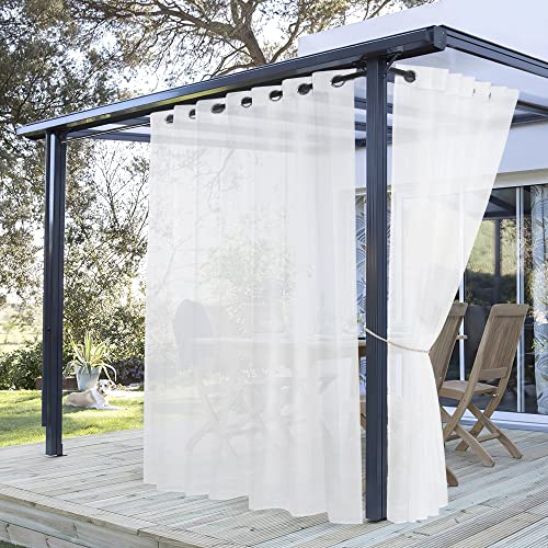 PONY DANCE Outdoor Gardinen Weiss Transparent Outdoor Vorhang Wasserabweisend Terrasse Vorhänge mit Ösen Außenvorhang Balkon & Pavillon, 1 Stück H 243 x B 254 cm, Weiß von PONY DANCE