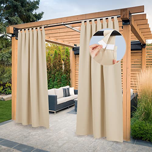 PONY DANCE Outdoor Vorhang Sonnenschutz 2er Set H 243 x B 132 cm Outdoorvorhänge Sichtschutz Balkon Vorhang mit Abnehmbaren Schlaufen Outdoor Gardinen Wasserdicht, Biscotti Beige von PONY DANCE