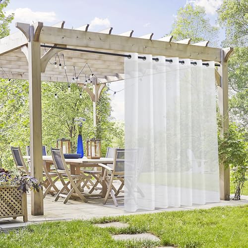 PONY DANCE Outdoor Vorhang Wasserdicht 1er Set Outdoor Gardine Weiß Transparent Terrasse Vorhänge mit Ösen Outdoorvorhänge für Balkon & Pavillon, H 274 x B 254 cm von PONY DANCE