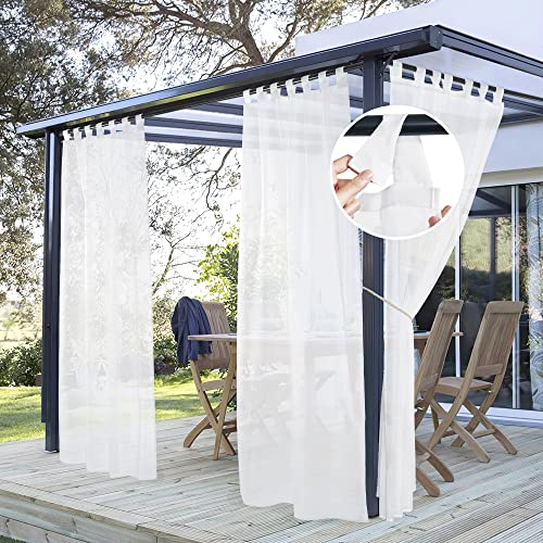PONY DANCE Outdoor Vorhang Wasserdicht 2er Set H 213 x B 137 cm Outdoor Gardinen Weiss Transparent Pavillon Vorhänge mit Abnehmbaren Schlaufen Outdoorvorhang Terrasse von PONY DANCE