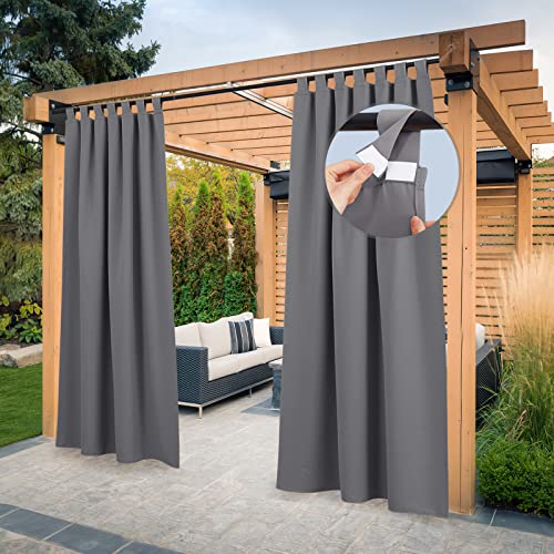 PONY DANCE Outdoor Vorhang Wasserdicht Terrasse Vorhänge mit Abnehmbaren Schlaufen Outdoorvorhänge Blickdicht Balkon Vorhang Sonnenschutz, 2 Stücke H 213 x B 132 cm, Grau von PONY DANCE