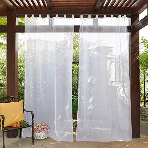 PONY DANCE Outdoor Vorhang Weiß Transparent 1 Stück Balkon Vorhang Wasserabweisend & Mehltaubeständig Durchsichtiger Vorhang Aussenbereich Schlaufenvorhang, H 274 x B 137 cm, Weiß von PONY DANCE